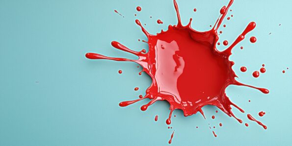 Vibrant red paint splash on turquoise background